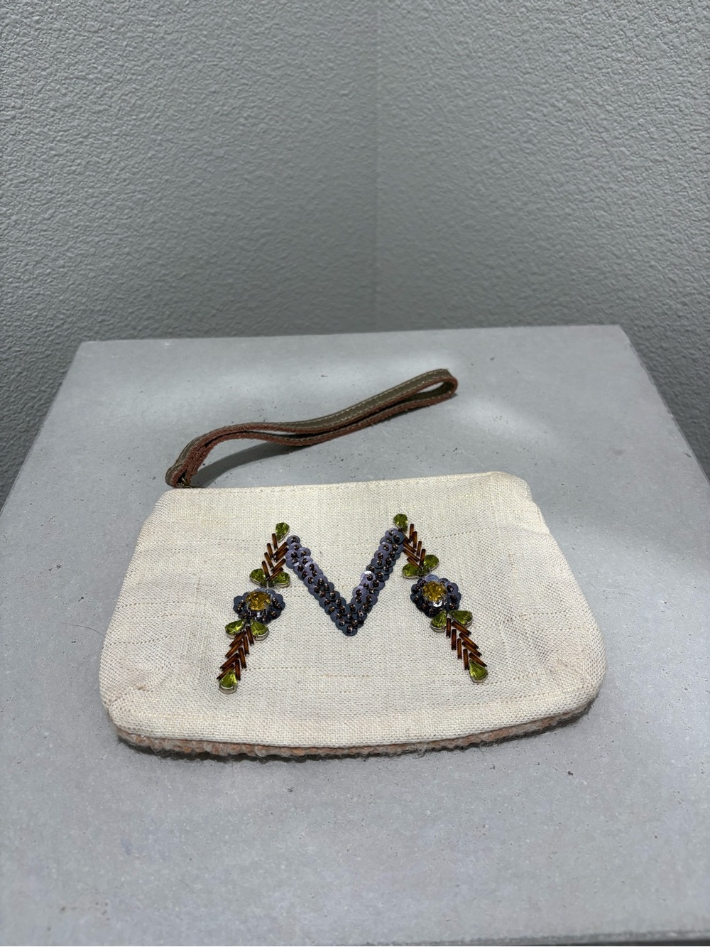 Anthropologie Albright Embellished Cream Wristlet Clutch